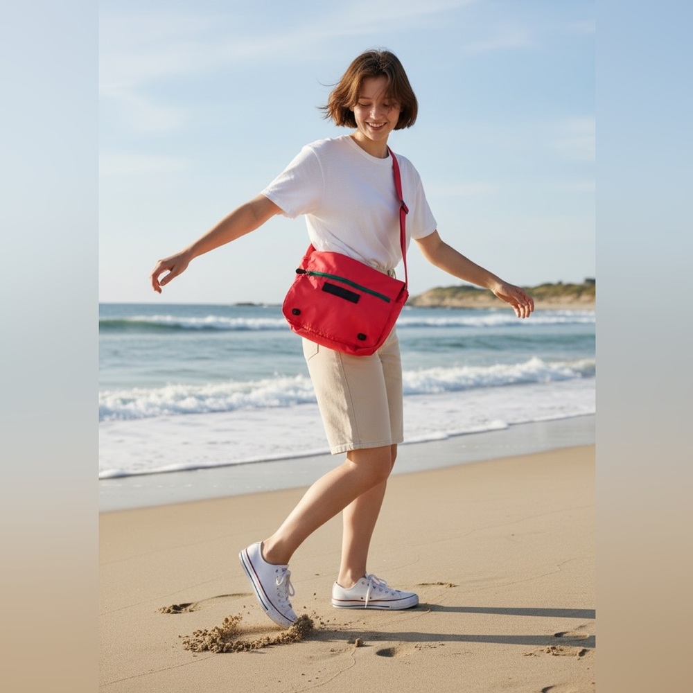 Misty Harbor Expandable Rubber Messenger Crossbody Travel Bag Red Waterproof OS